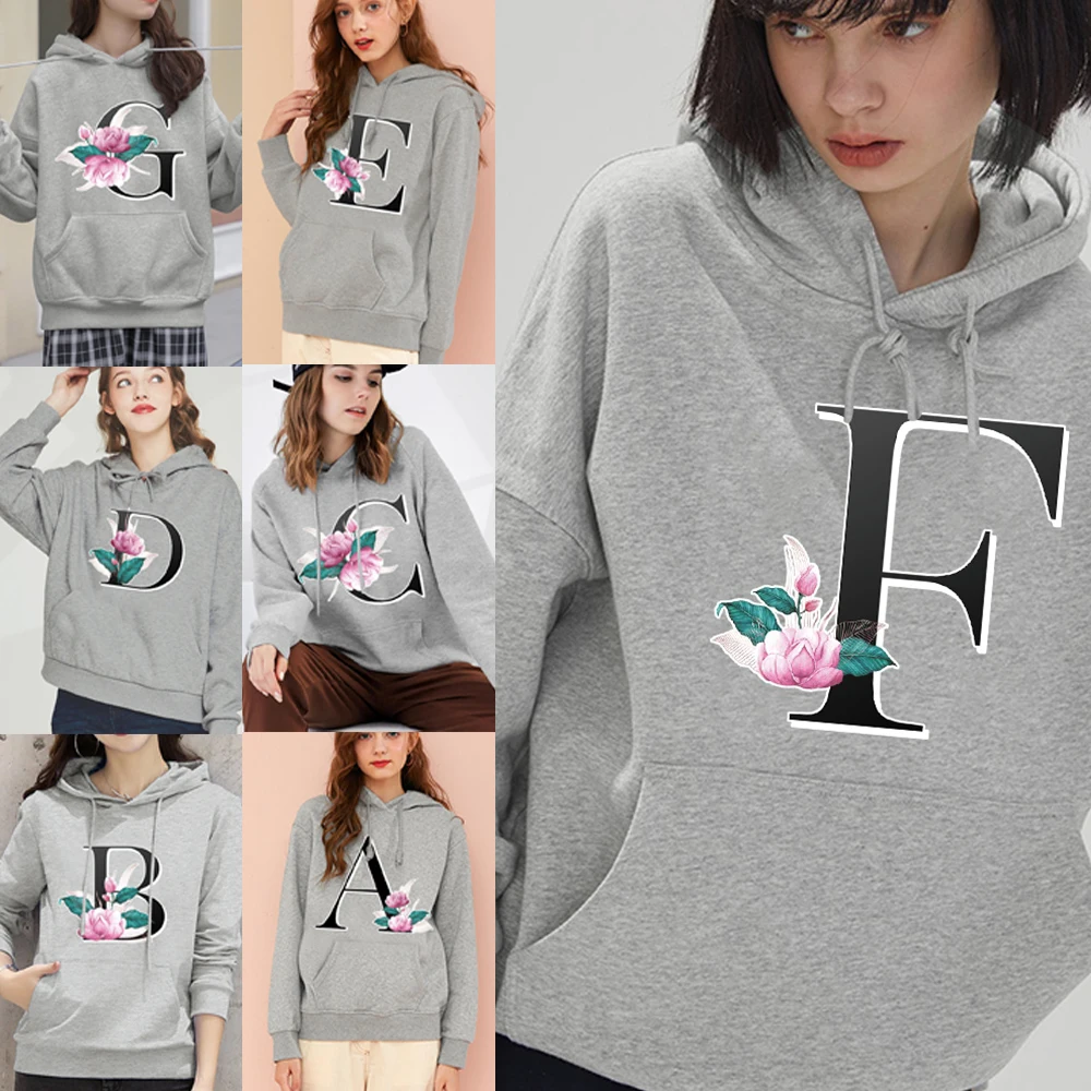 

Women Fashion Hooded Casual Whitemarble 26 Letter Print Sweatshirts Harajuku Loose Long Sleeve Hoody Couple Pullovers Streetwear