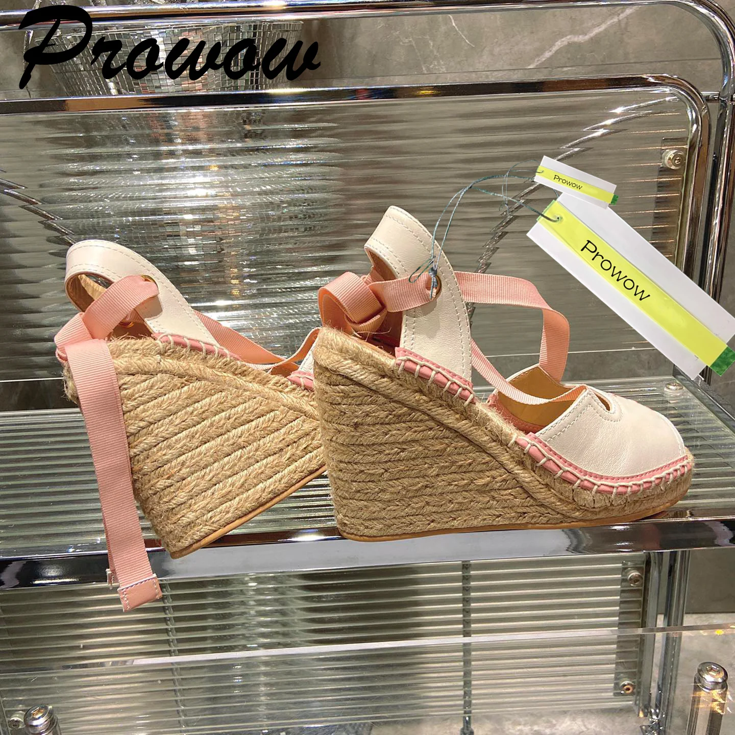 

Prowow New Vacation Gladiator Lace Up Luxury Brand Espradrille Platform Wedges Sandals