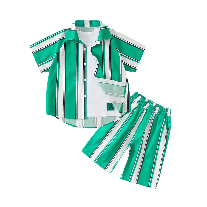 2022 Summer Children's Wide Stripe Clothing Set 3 Pieces Suit For Boys Shirt T-shirt And Shorts 3PCS Outfits For Kids Teenagers