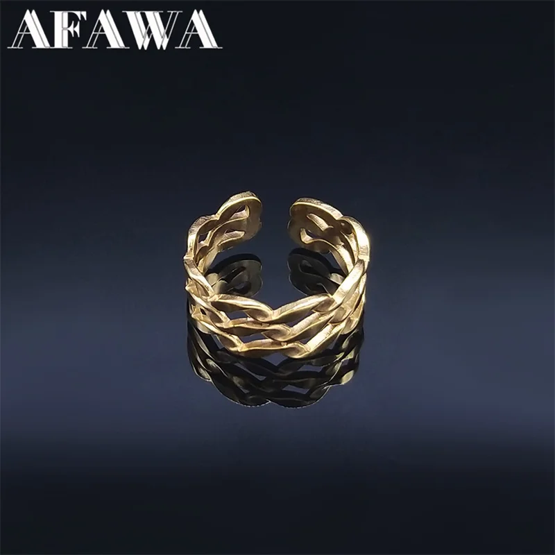 

Fashion Three ripples Rings for Women Stainless Steel Gold Color Adjustable Ring Jewelry anillos mujer R23S02
