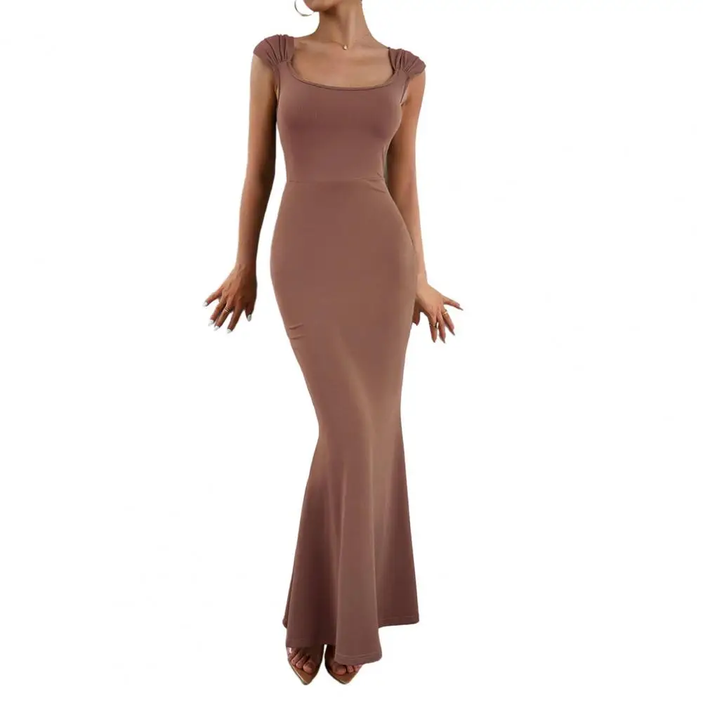 

Женское платье-макси без рукавов, с открытой спиной