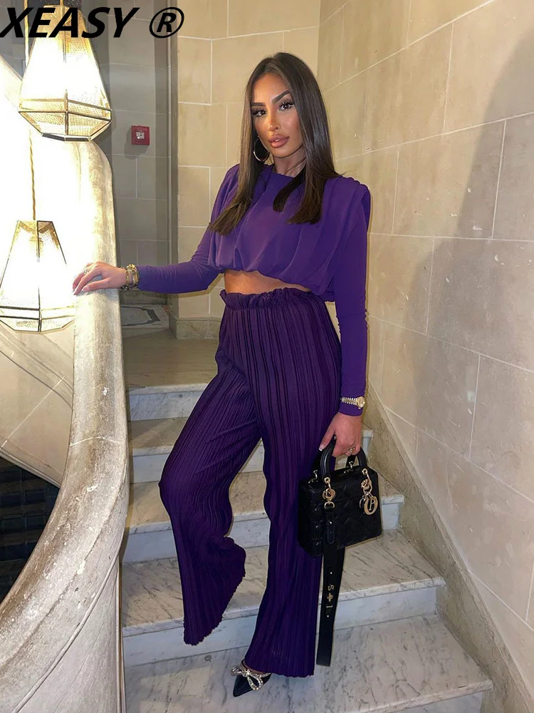 

Женский костюм XEASY из двух предметов, топ и брюки, повседневный спортивный костюм, женская одежда, брюки, костюмы