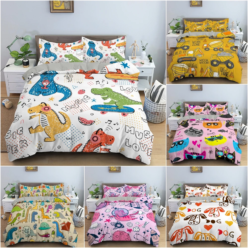 

2/3Pcs Cartoon Pattern Duvet / Quilt Cover For Children Bedroom Bedding Set Luxury Cozy Bedclothes Home Textile King Queen Full