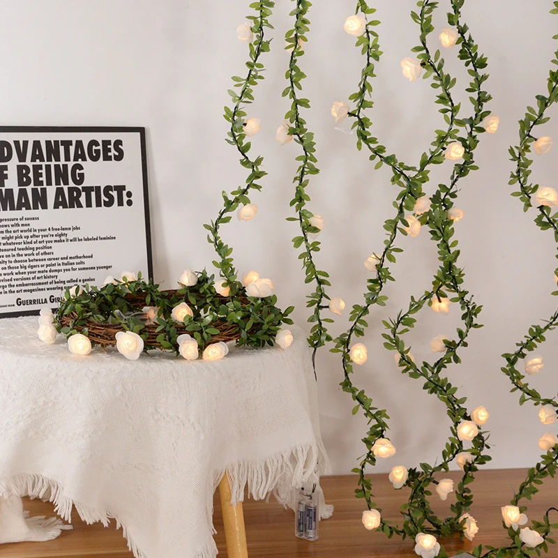 

1.5m 3m Artificial Rose Flowers Vine Garland LED Lights Fake Plants Leaf Ivy Fairy Lamp For Wedding Home Decor Valentines Gifts