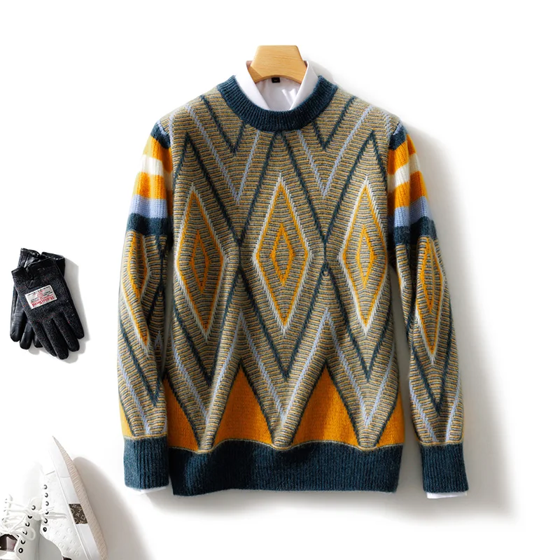 Мужской мягкий свитер из чистой шерсти с жаккардовой подкладкой новинка