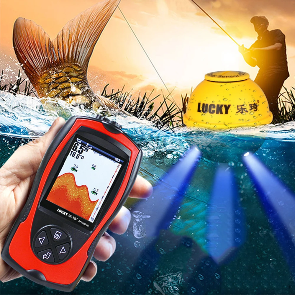 

Sonar Fish Finder FF1108-1CWLA Rechargeable Wireless Sensor 45M Water Depth Echo Sounder Fishing Portable Fish Finder