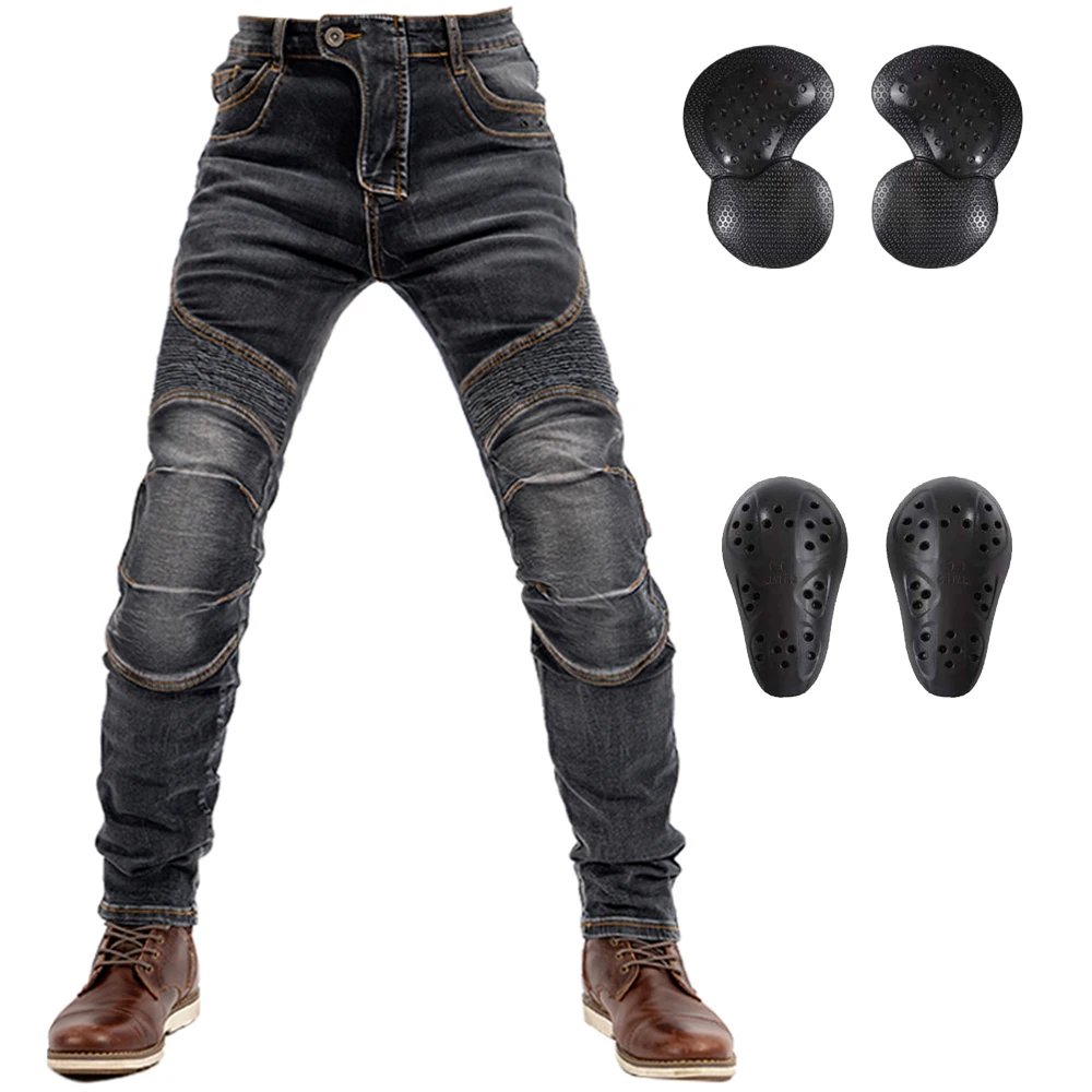 LOMENG Motorcycle Riding Jeans Motorbike Motocross Pants Protective Trousers Safety CE Knee Hip Removable Armored for Men LMPM01