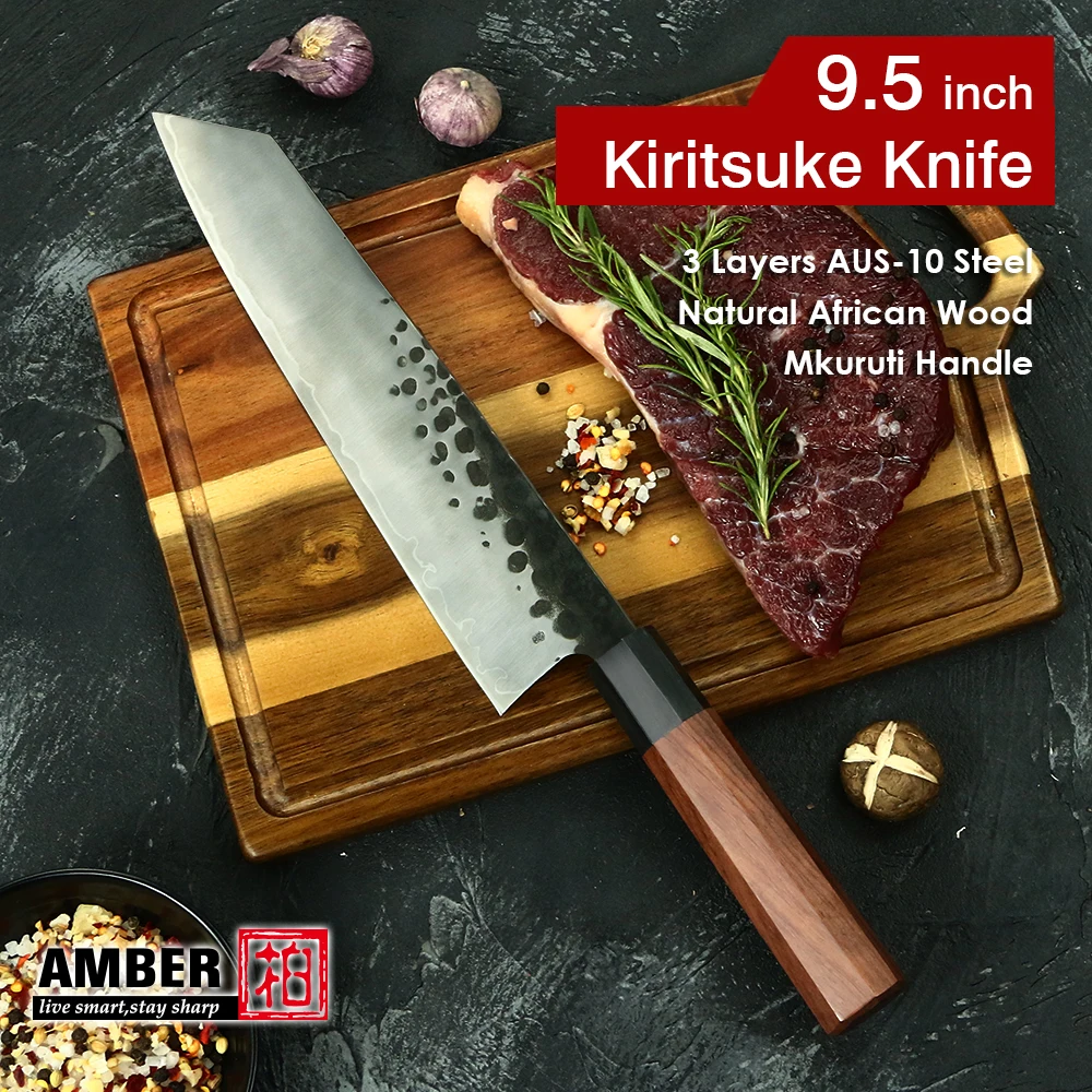 Amber Japanese  Handmade Kiritsuke Knife Chef Cooking Tools Octagonal Natural Wood Handle High Quality Eco Friendly Products