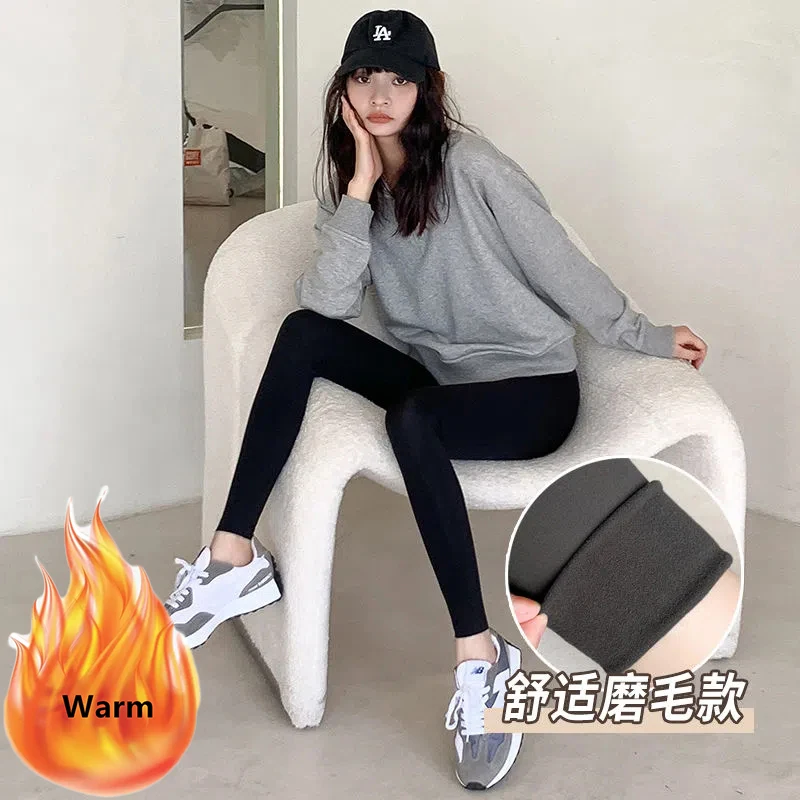 Fall Winter Thin Velvet Women's Shark Pants New Korean High Waist Chic Slim Yoga Pantalones Warm Casual Solid Stretch Leggings
