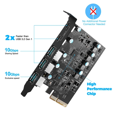 VODOOL PCIe X4 к USB 3.2 карта расширения