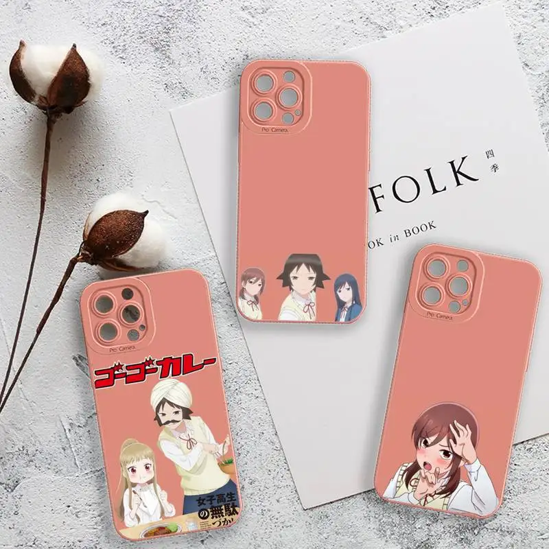 

Joshikousei no Mudazukai anime Phone Case For iPhone 13 12 11 Pro MAX Mini X XS XR 7 8 Plus Camera Lens Liquid Silicone