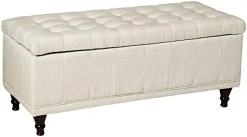 

Lift Top Storage Bench with Tufted Accents, Beige Fabric