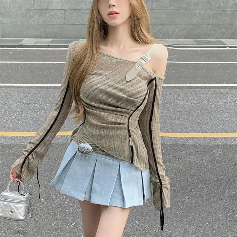 Осень-зима женский вязаный пуловер с длинными рукавами и поясом приталенный крой