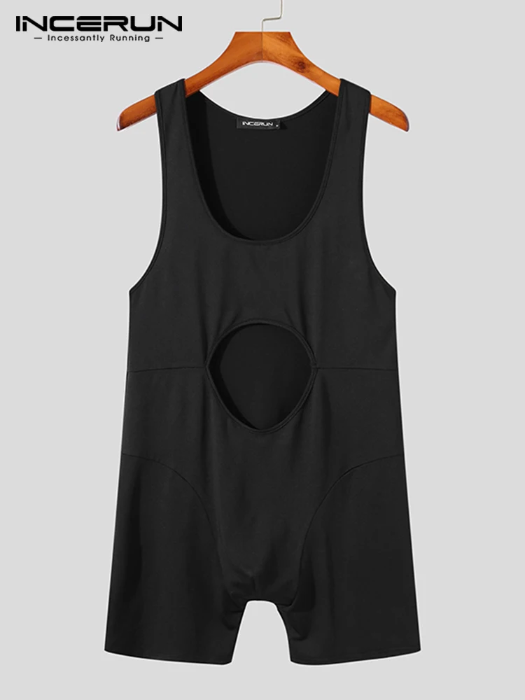 New Men Stylish Bodysuit Solid Comeforable All-match Simple Rompers Male Casual Front Cutout Simple Jumpsuits S-5XL 2022 INCERUN