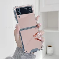 makeup mirror laser phone case for samsung z flip3 5g four corners shockproof clear bumper cover for galaxy z flip 3 sm f711b 5g