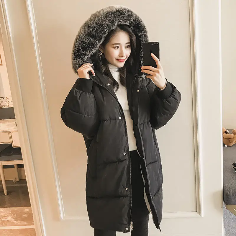 Women Parka Warm Down Cotton Coats Female Loose Winter Jacket Hooded Long SleeveThicken Oversize Women Winter Coat Padded Black