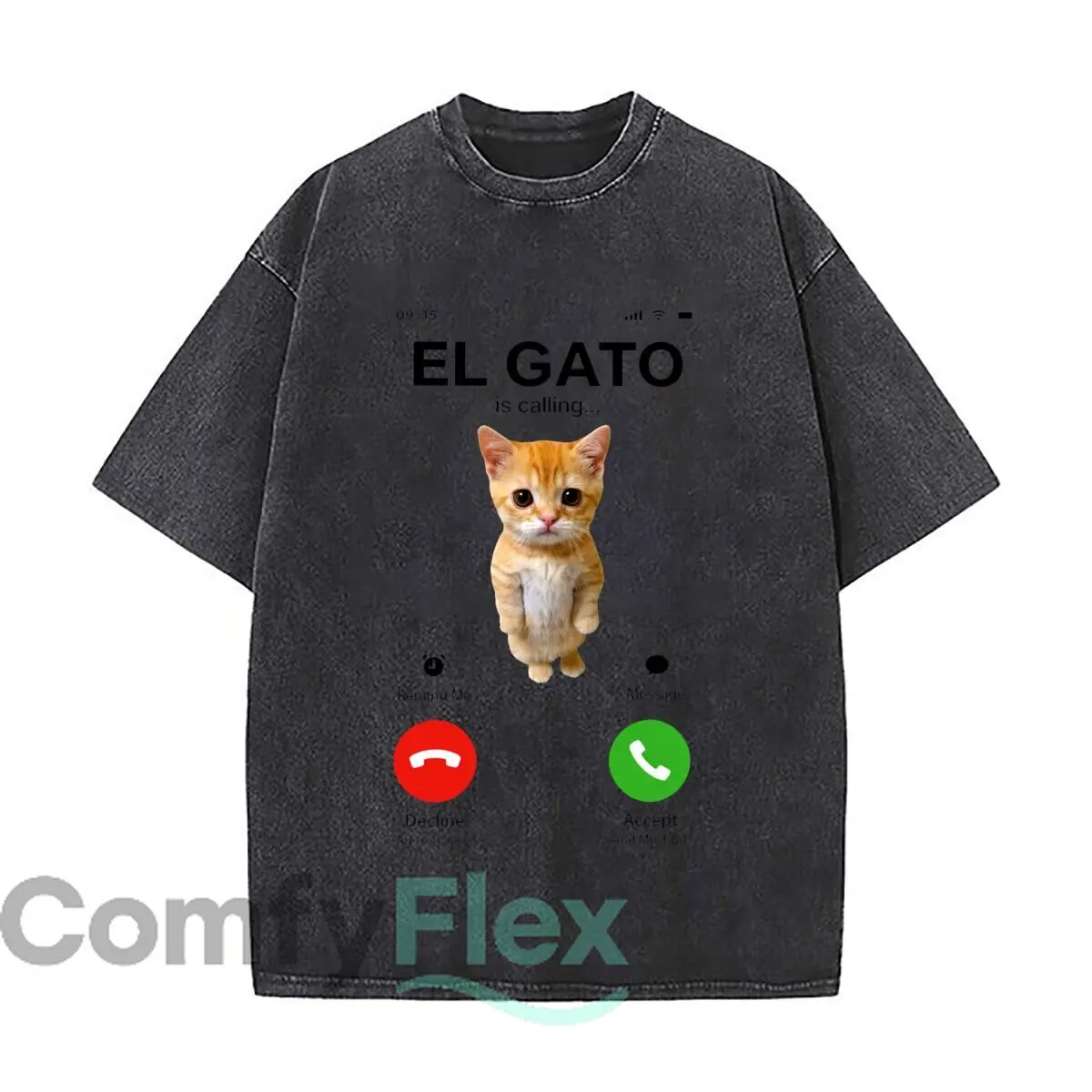 Фото Футболки EL GATO Is Calling Cat Meme в стиле distressed, с эффектом выцветания, свободного кроя, для уличной моды и отдыха в парке №1