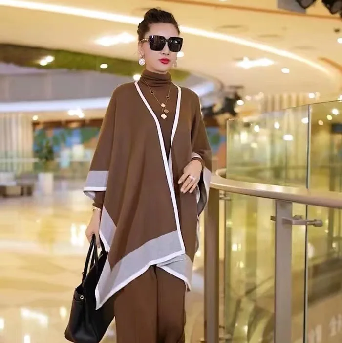 Осенне-зимняя контрастная накидка асимметричного цвета Модный яркий шерстяной