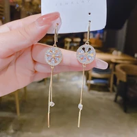light luxury elegant super flash ring tassel long earrings for women face thin temperament flowers korean fashion jewelry gifts