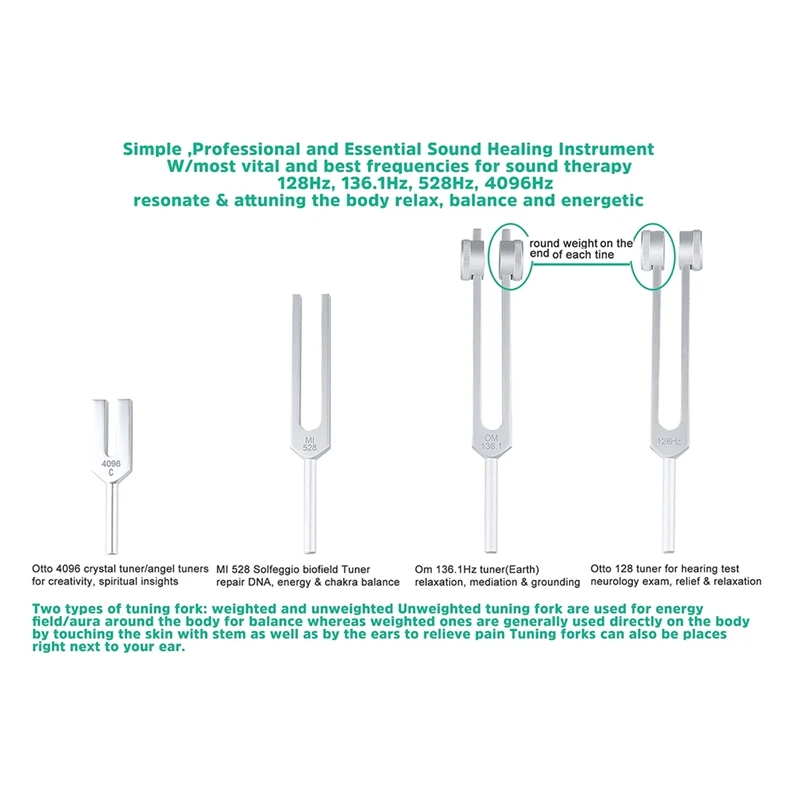 4Pcs Tuning Fork Set(128Hz OM 136.1Hz MI 528Hz 4096Hz) For Healing Chakra Sound Therapy Reliever Stress