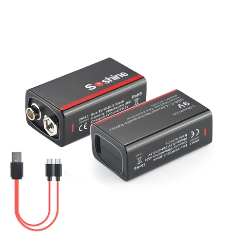 Soshine 9В 500mAh литий-ионный аккумулятор