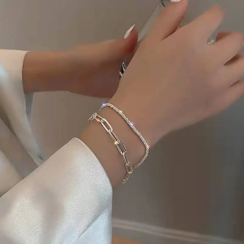 

Sparkling flash exquisite plain chain bare chain simple personality Bracelet small light luxury temperament hand decoration stee