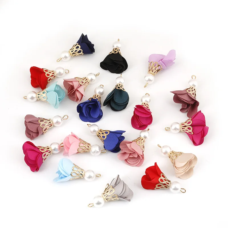 

10pcs Pearl Flower Tassel Charm Pendant New Chiffon 30mm For Jewelry DIY Fringes Drop Earring Making Accessories Graft Supplies