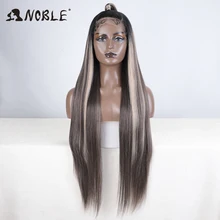 Noble Synthetic Lace Front Wig 36"13x4 Long Straight Updo Ombre Brown Highlight Wigs For Women Lace Wig synthetic Cosplay Wig