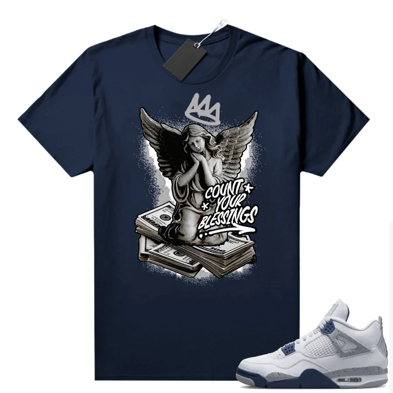 

Midnight Navy 4s Unisex Shirts Sneaker Match T Shirt Navy Count Your Blessings Men Streetwear 100% Cotton Graphic Tees
