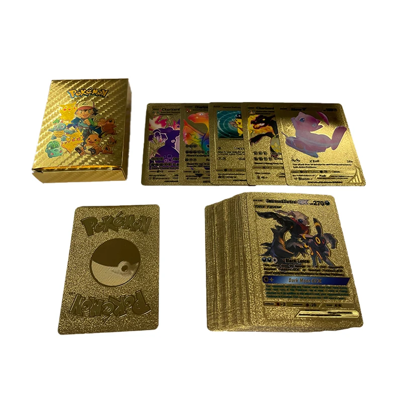 

55Pcs Anime Pokemon Gold Foil Card English Paper Cards Vmax V Energy Card Charizard Pikachu Battle Children Toy Game Card