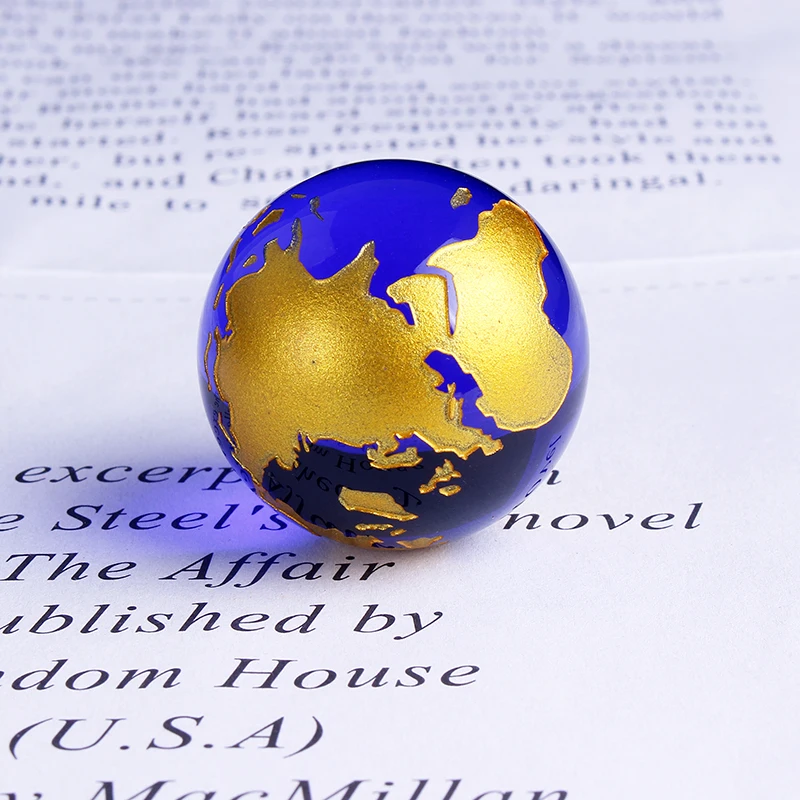 

Classical Blue Gold Crystal World Map Ball Earth Model Craft Feng Shui Ball Sphere Global Geography Gifts Home Decoration