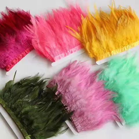 

1 метр окрашенные петушиные перья отделка бахрома 10-15 см куриные Шлейфы для свадебного платья одежда швейный Аксессуар Ремесло Украшение