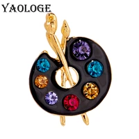 yaologe alloy enamel colorful crystal drawing board brush brooches for women pins clothing accessories fashion jewelry gifts