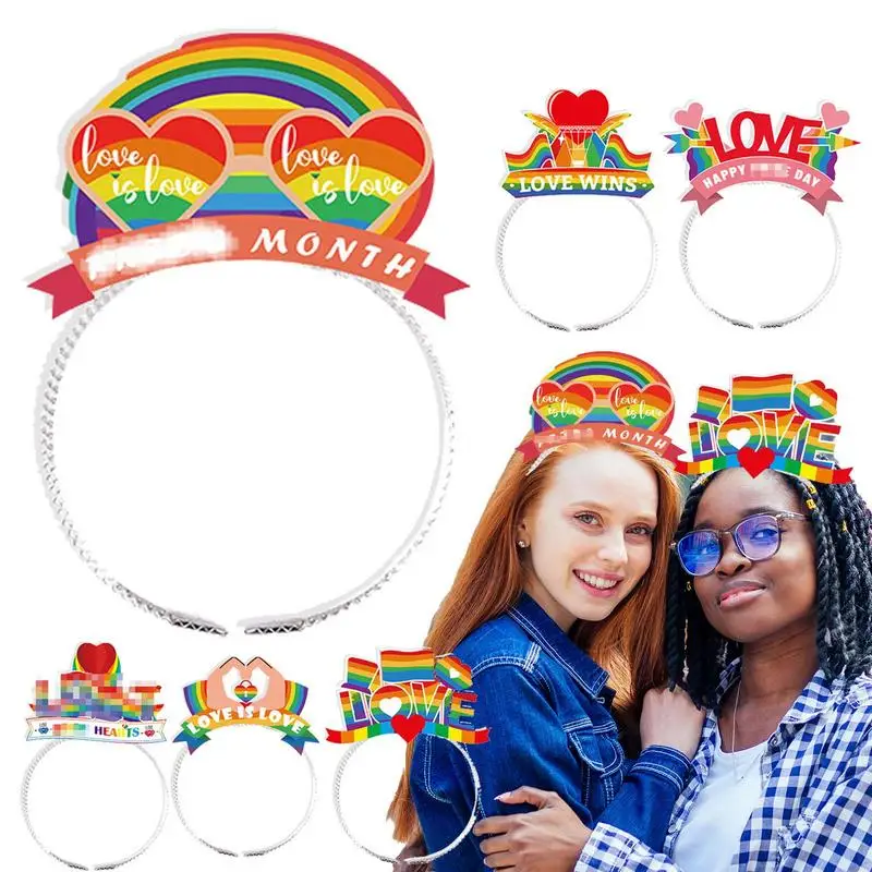 Pride Headband 6 PCS LGBT Headbands Party Rainbow Hair Hoops LGBT Hairband For Pride Month Parade Decor