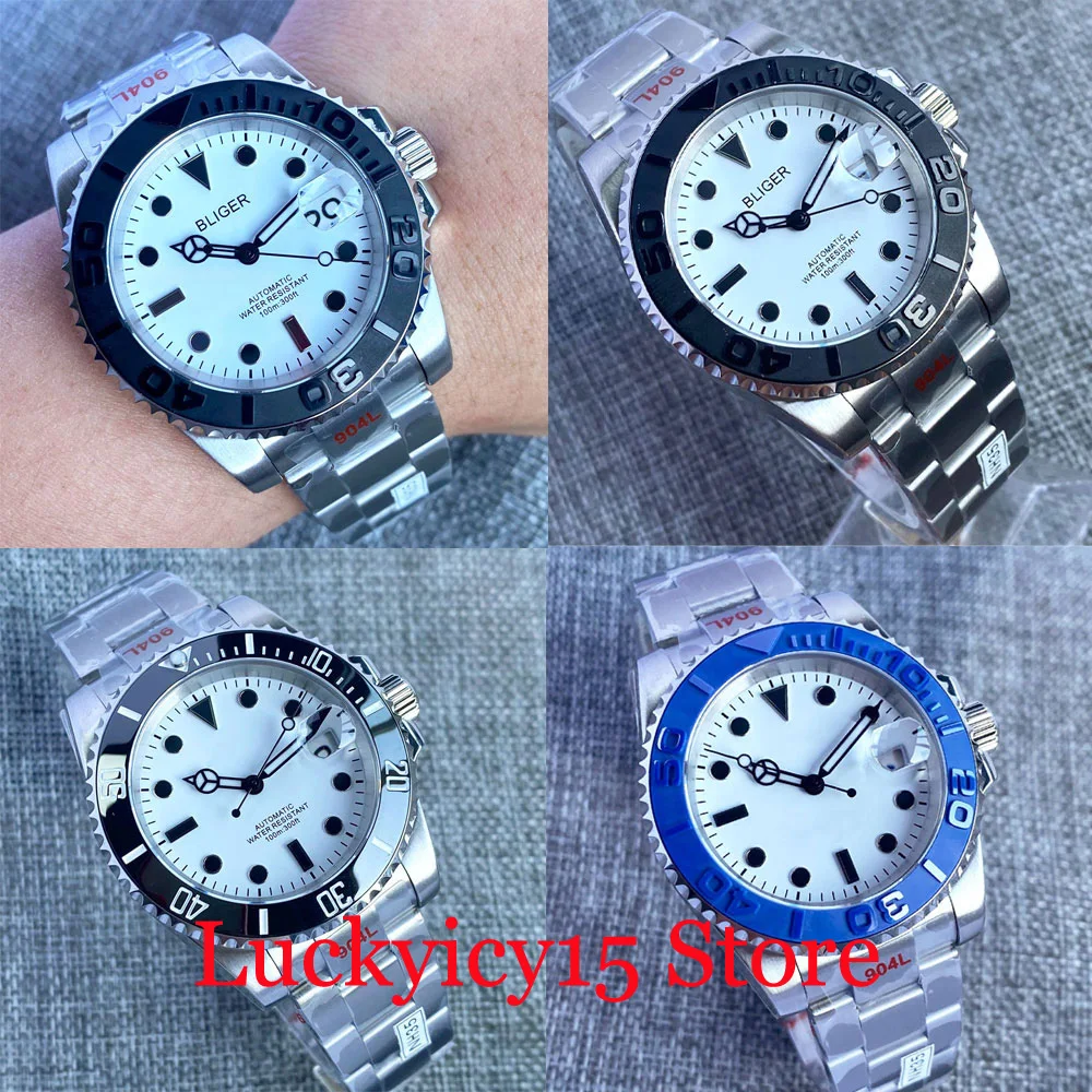 

Часы наручные BLIGER NH35A мужские с автоподзаводом, белый циферблат, матовый устричный ремешок, сапфировый кристалл, керамическая вставка