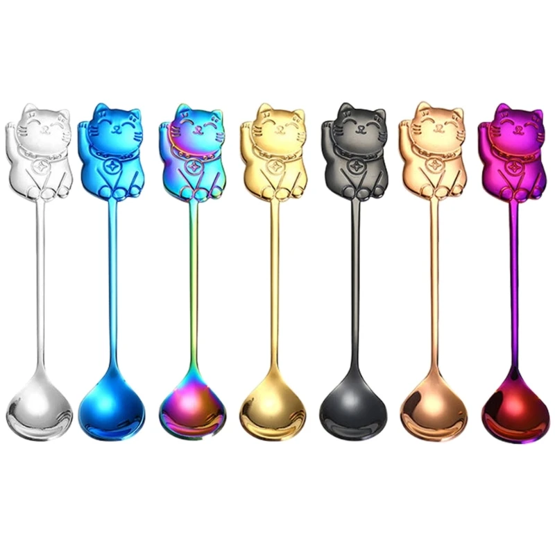 

Stainless Steel Coffee Dessert Spoon Cute Cat Shape Teaspoon Long Handle Stirring Spoons Ice Cream Mini Spoons Drop Shipping
