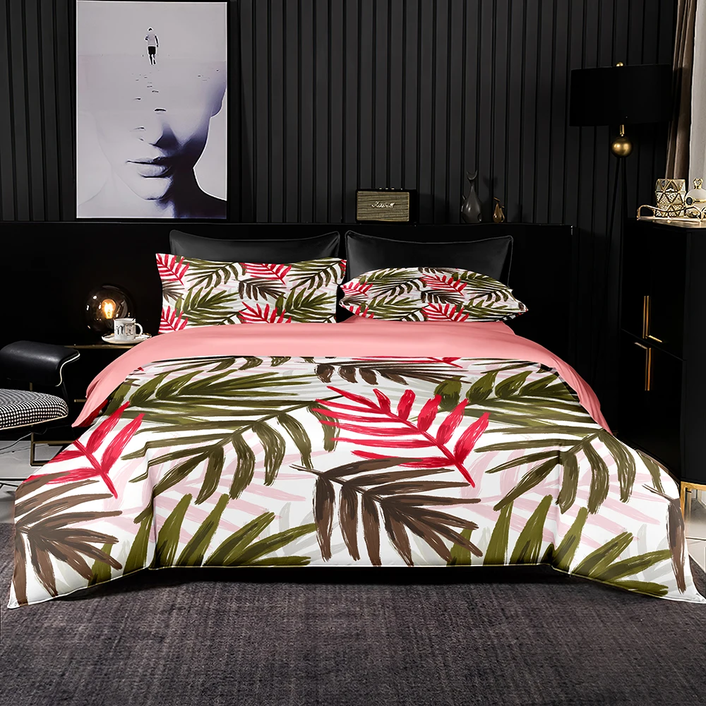 

Комплект постельного белья для девочек 2/3, зеленый, красный, с принтом тропических листьев, пододеяльник, Королевский размер, высококачеств...