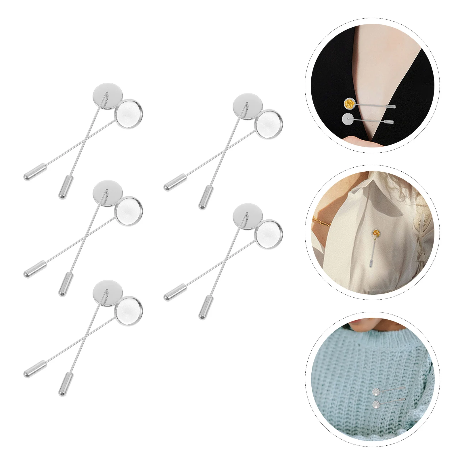 

Jewelry Trays 10Pcs Flat Round Tray Lapel Pin Stainless Steel Safety Stick Brooch Craft Lapel Safety Brooches Needle Suit