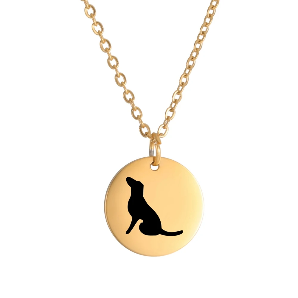 

Stainless Steel Jewelry 3 Colors 15x15mm Simple Strokes Round Disc Series Pet Dog Pattern Pendant Necklace With Link Chain