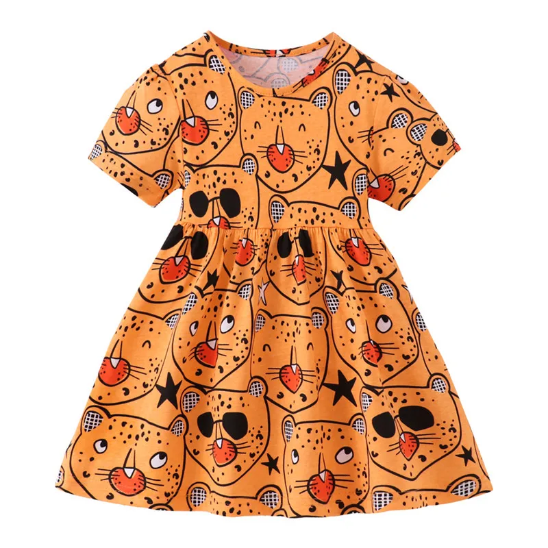

Jumping Meters 2-7T Summer Girls Dresses Hot Selling Short Sleeve Cartoon Toddler Kids Clothing Animals Children's Frocks