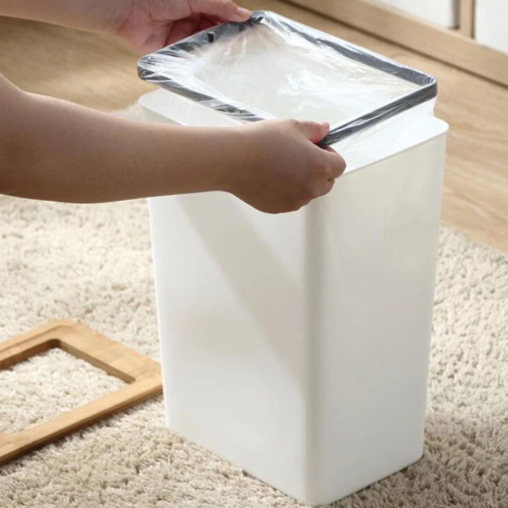 Прямоугольная корзина для мусора с деревянной ручкой большая белая контейнер