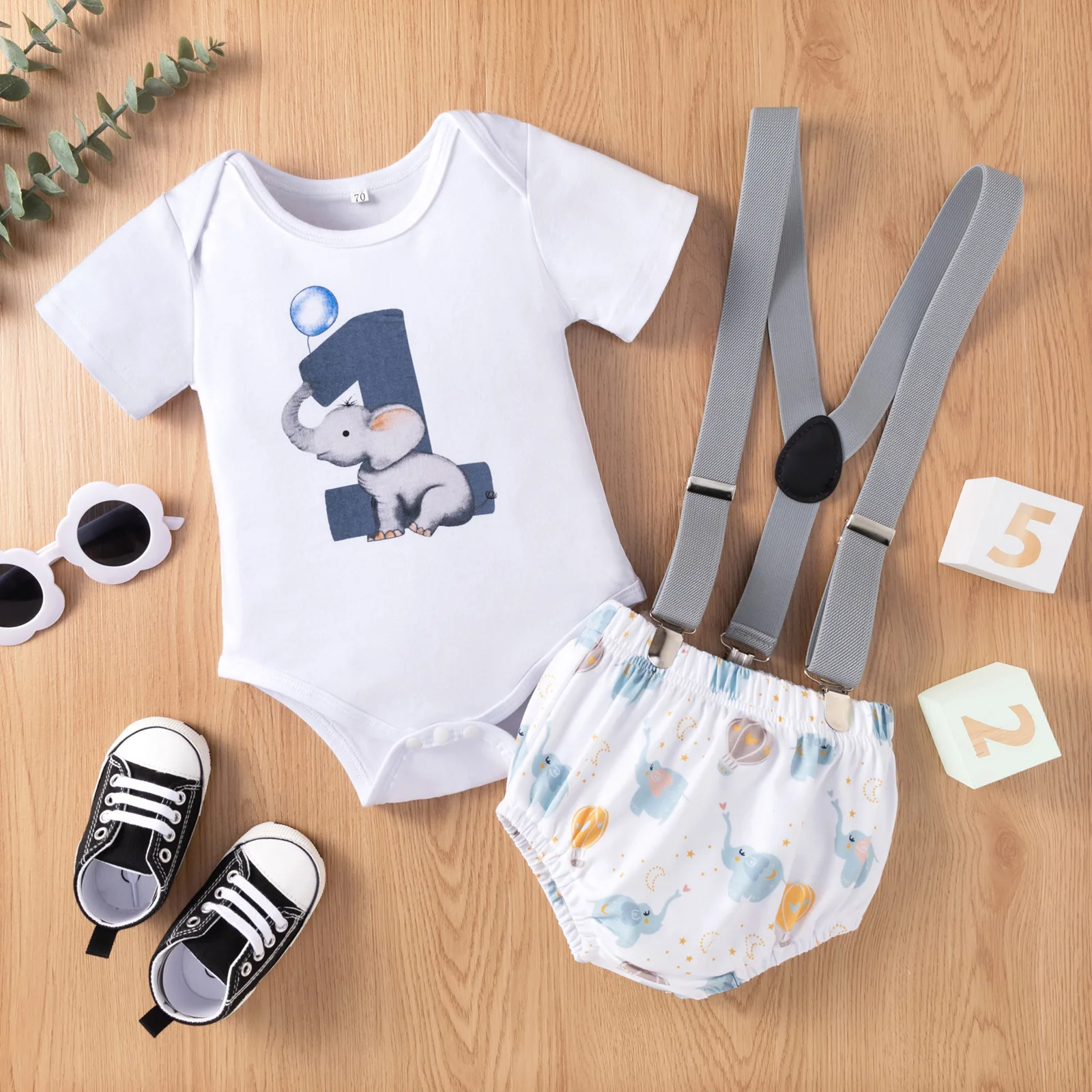 

New Baby Boys Clothes Set Summer Toddler Cartoon Print Casual Romper & Shorts Sets Short Sleeve Bodysuit Suit