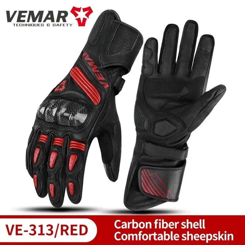 

VEMAR перчатки из натуральной кожи для мотокросса, удобные мотоциклетные перчатки из овчины из углеродного волокна для езды на велосипеде, мотоперчатки для четырех сезонов