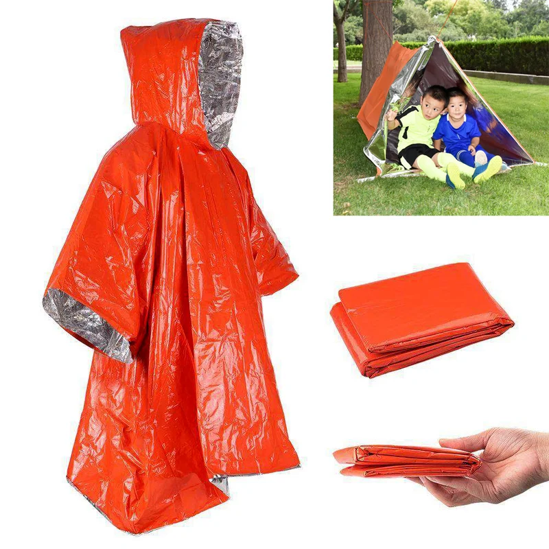 

Outdoor Tool Camp Equipment Emergency Raincoat Aluminum Film Poncho Cold Insulation Rainwear Safety Survival Bicycle Raincoat