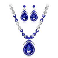elegant new exaggerated bridal earring and necklace set alloy diamond glass colored gemstone jewelry set party gift wholesale
