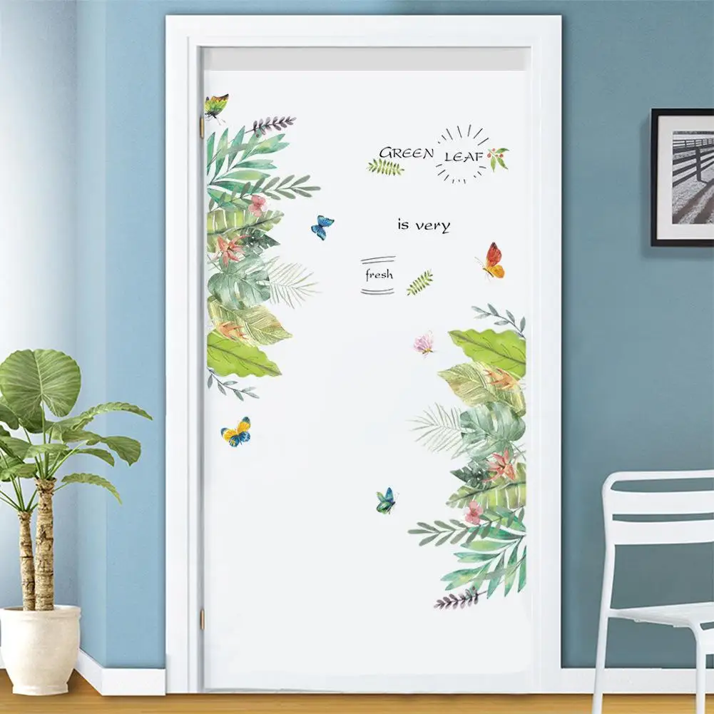 

2pcs Green Leaf Wall Stickers Removable Diy Wall Decals Mural For Living Room Bedroom Background Decor