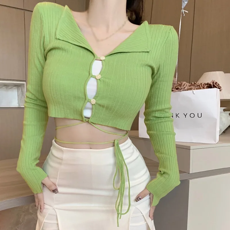 Y2K повседневная трикотажная футболка на шнуровке с V-образным вырезом новинка