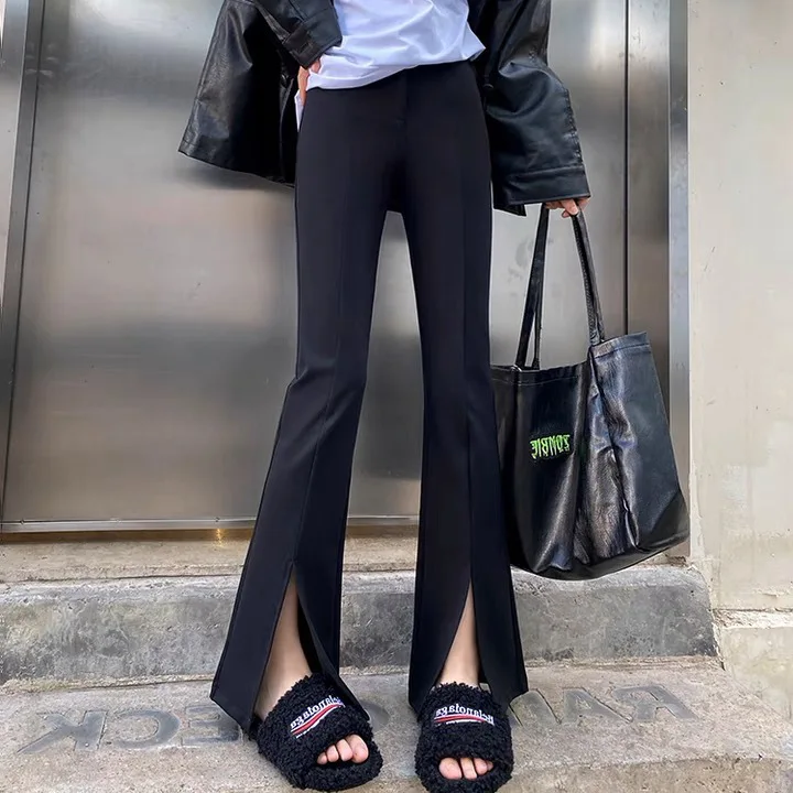 

High Quality Spring 2023 New Split Suit Pants Women Slim Fit Slim Elastic Horn Casual Floor Slim Narrow Micro Flare Pants