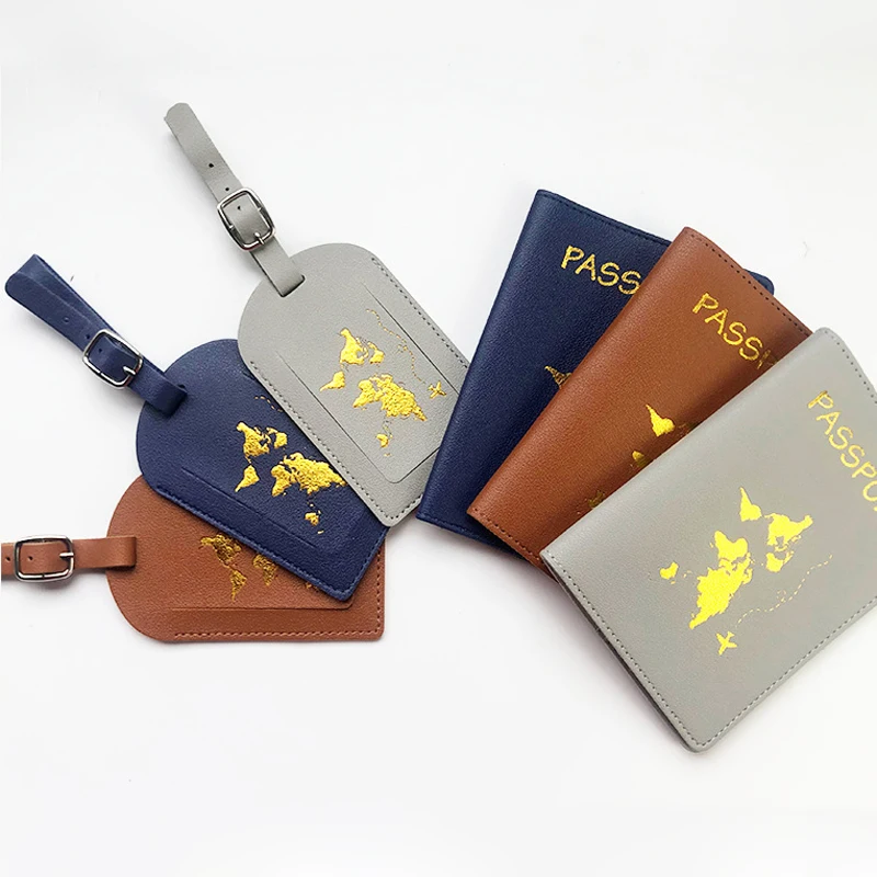 Дорожные аксессуары из искусственной кожи (полиуретан), комплект с обложкой для паспорта и биркой для багажа, с именем и идентификатором кар...
