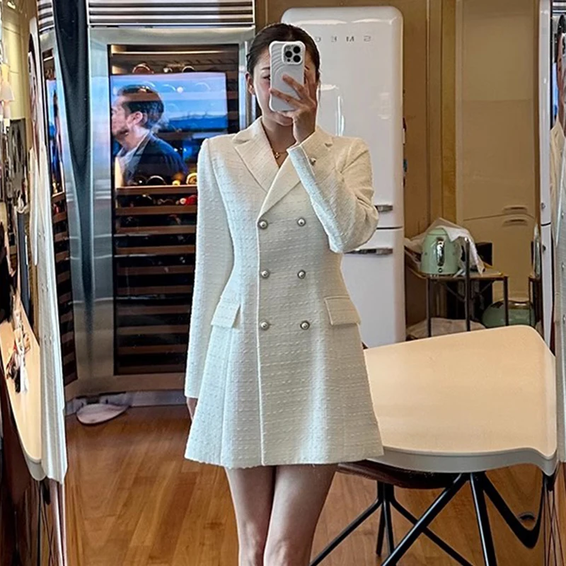 Женское двубортное твидовое платье во французском стиле на весну и осень женское